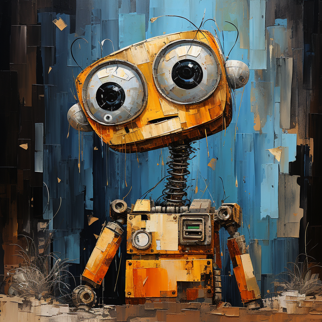 Hyperdetailed cute robot cartoon character on canvas