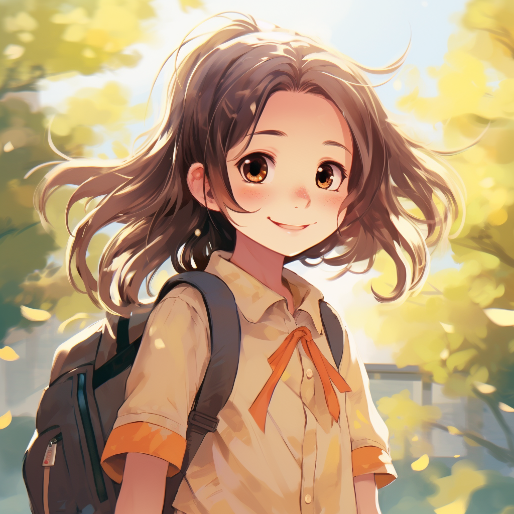 Cartoon of a cute Japanese college student girl