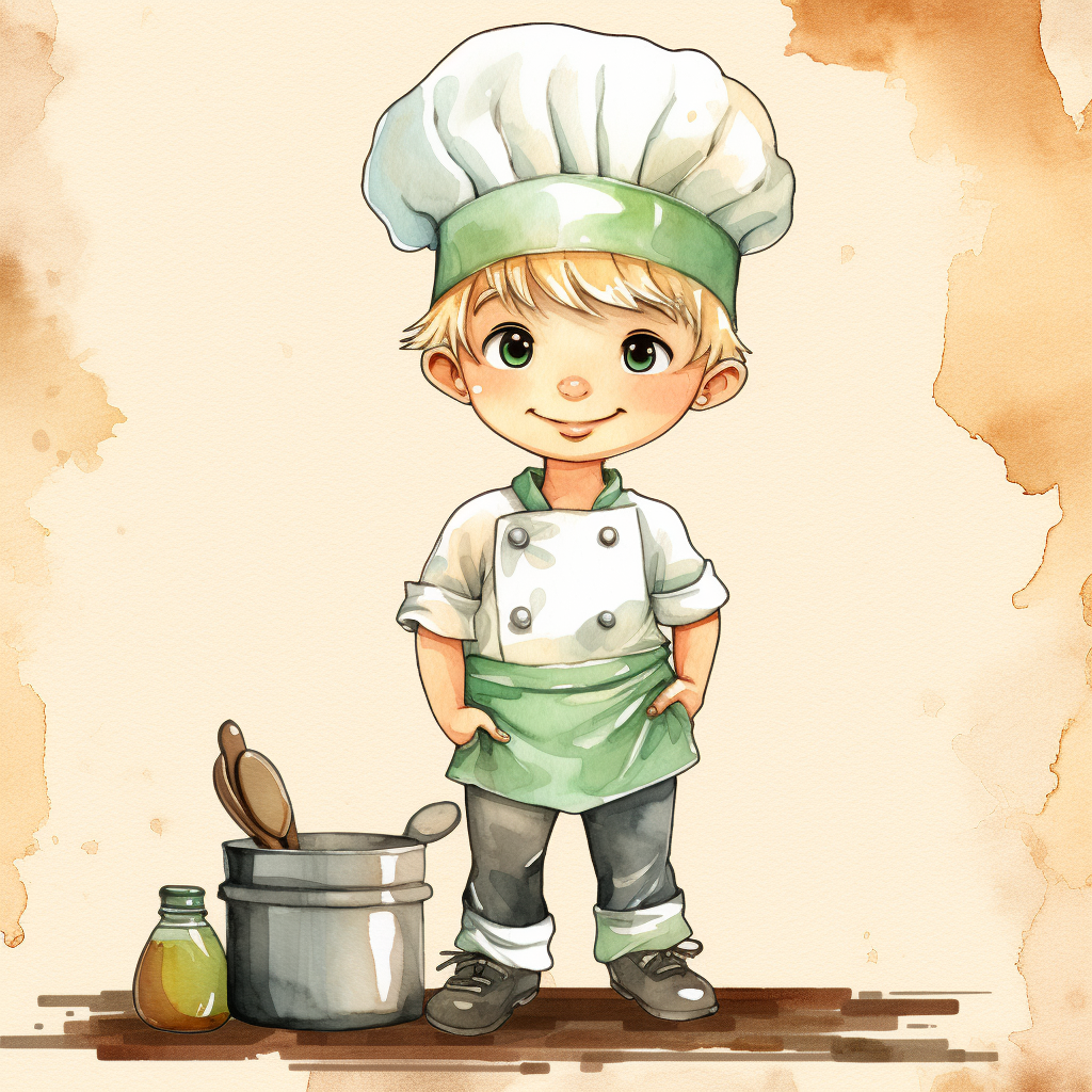 Watercolour clipart of a cute little chef boy