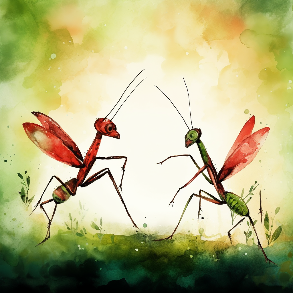 Cute mantis boxing in foggy morning