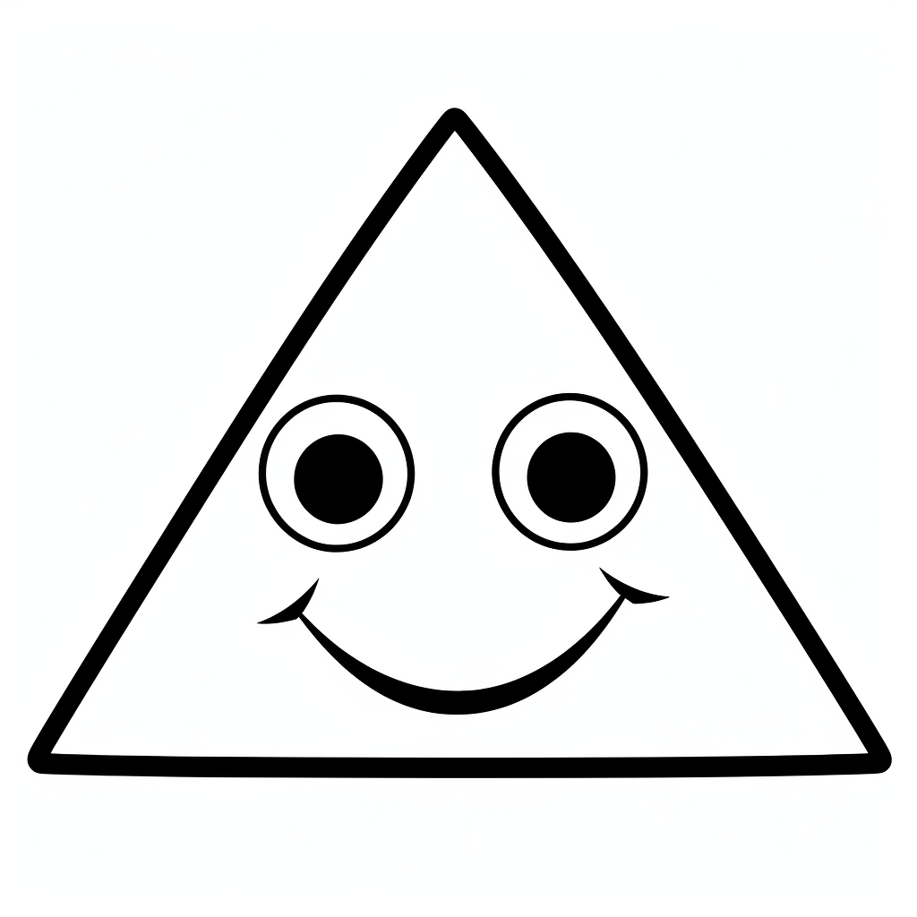 Simple Coloring Book Page of a Smiling Triangle