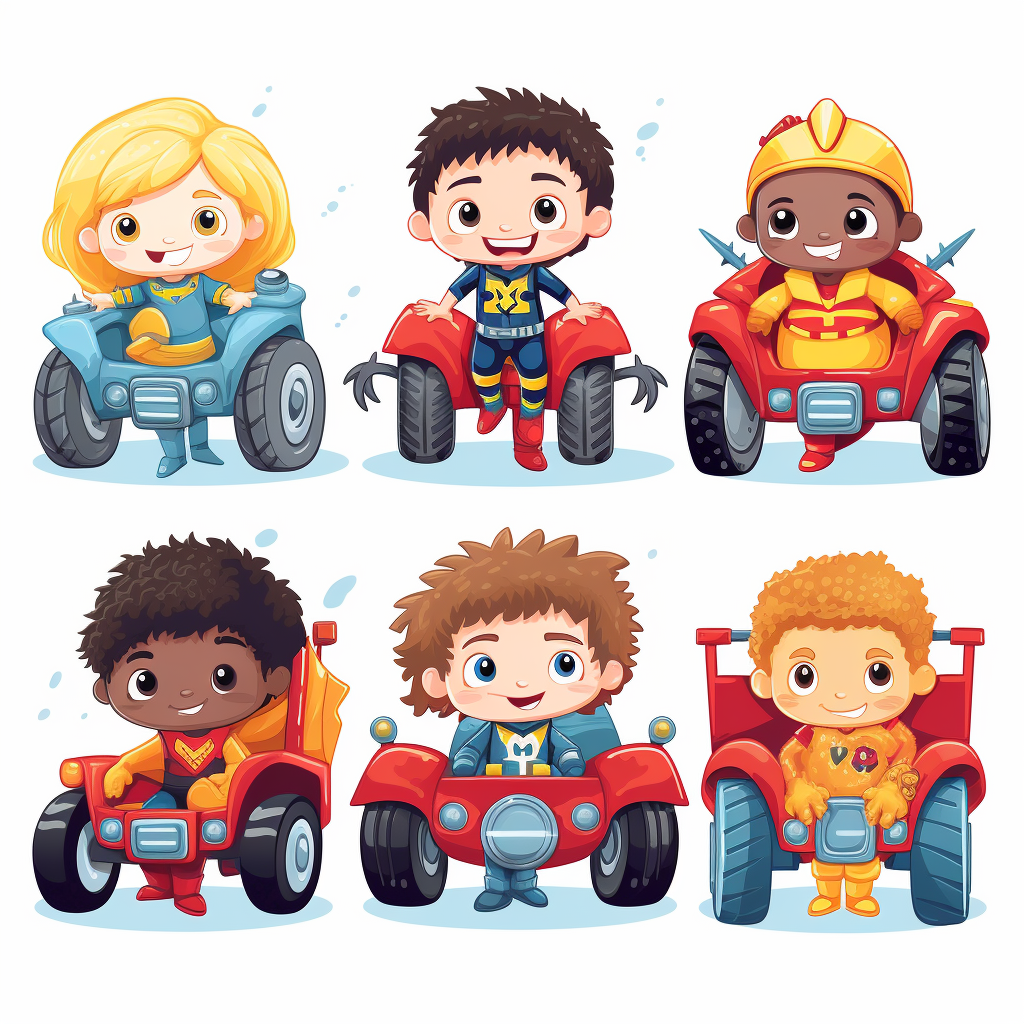 Cute superheroes on monster truck clipart