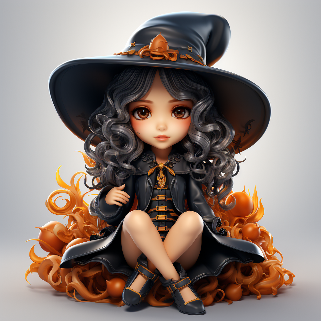 Cute witch chibi clipart on white background