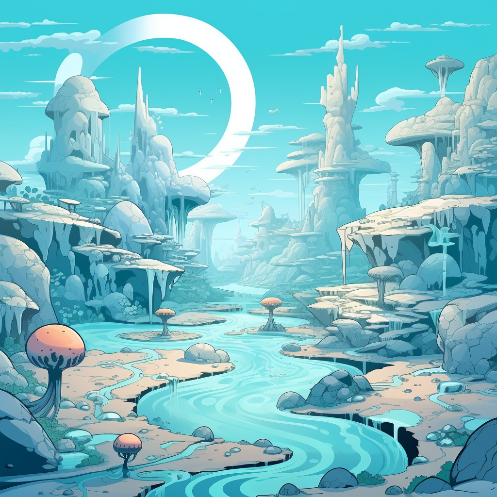 Cyan landscape cartoon drawing image