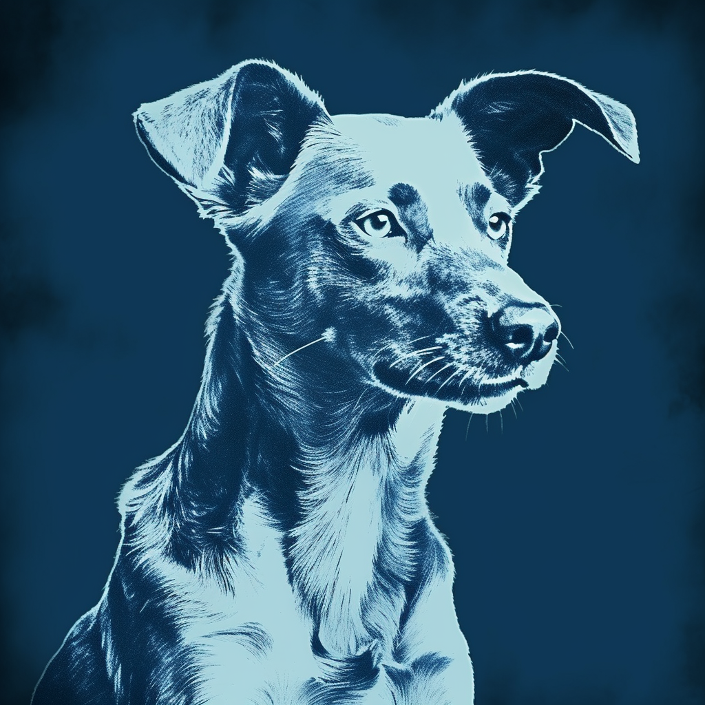 Beautiful cyanotype style dog