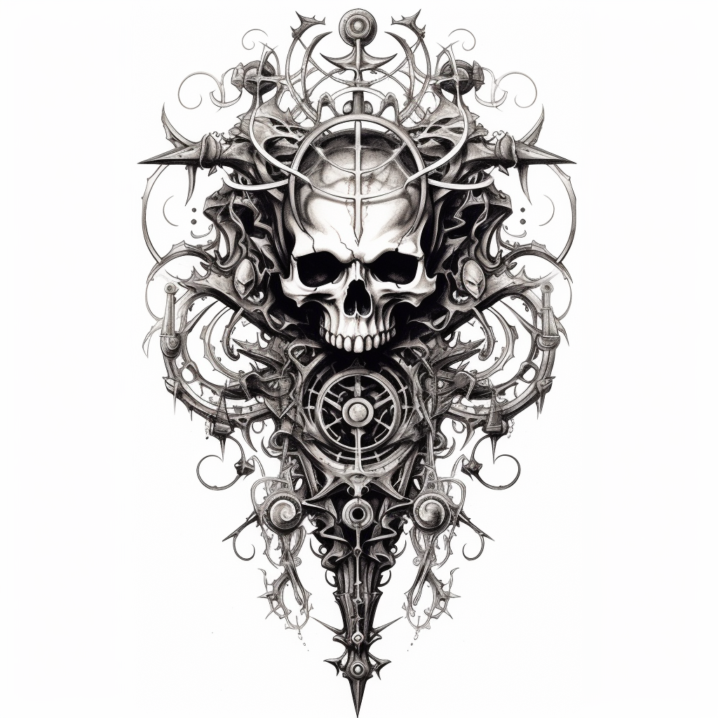 Cyber gothic black metal tattoo design