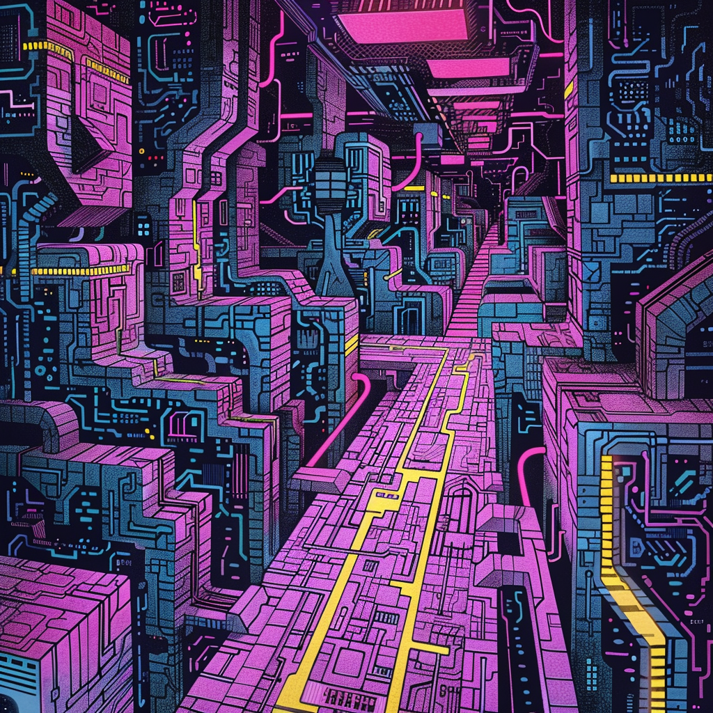 Detailed Sci-Fi Cyber Labyrinth Illustration