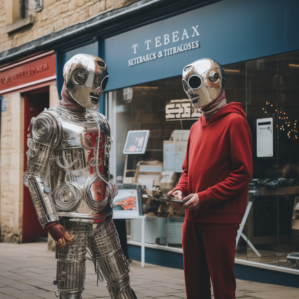 Two cyber men outside Tetbury Tescos