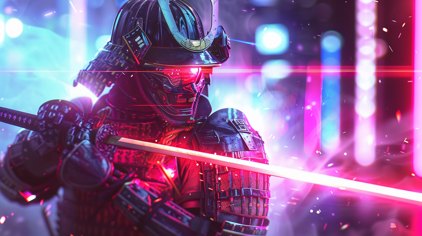 Cyber Samurai Holographic Battle Sunset