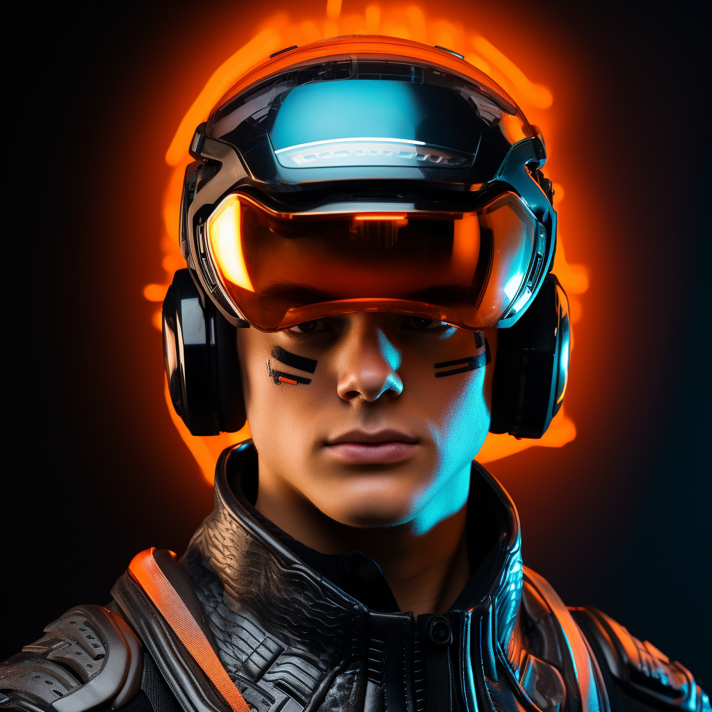 Futuristic helmet with  turn right  visor