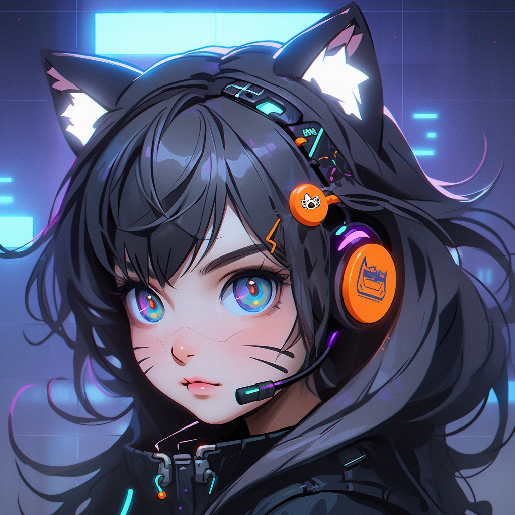 Adorable cyber cat girl portrait