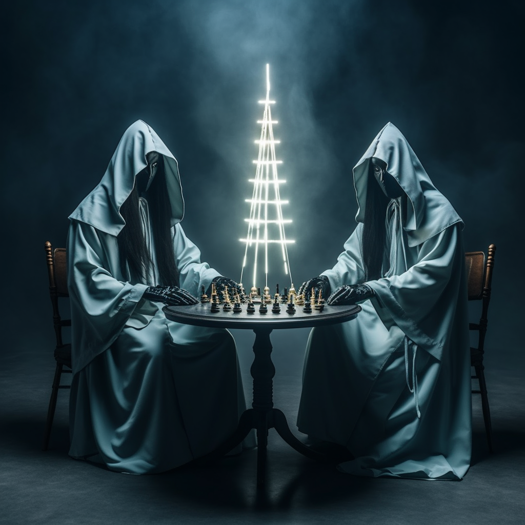 Cyber Demons playing chess with gelatinous bodies