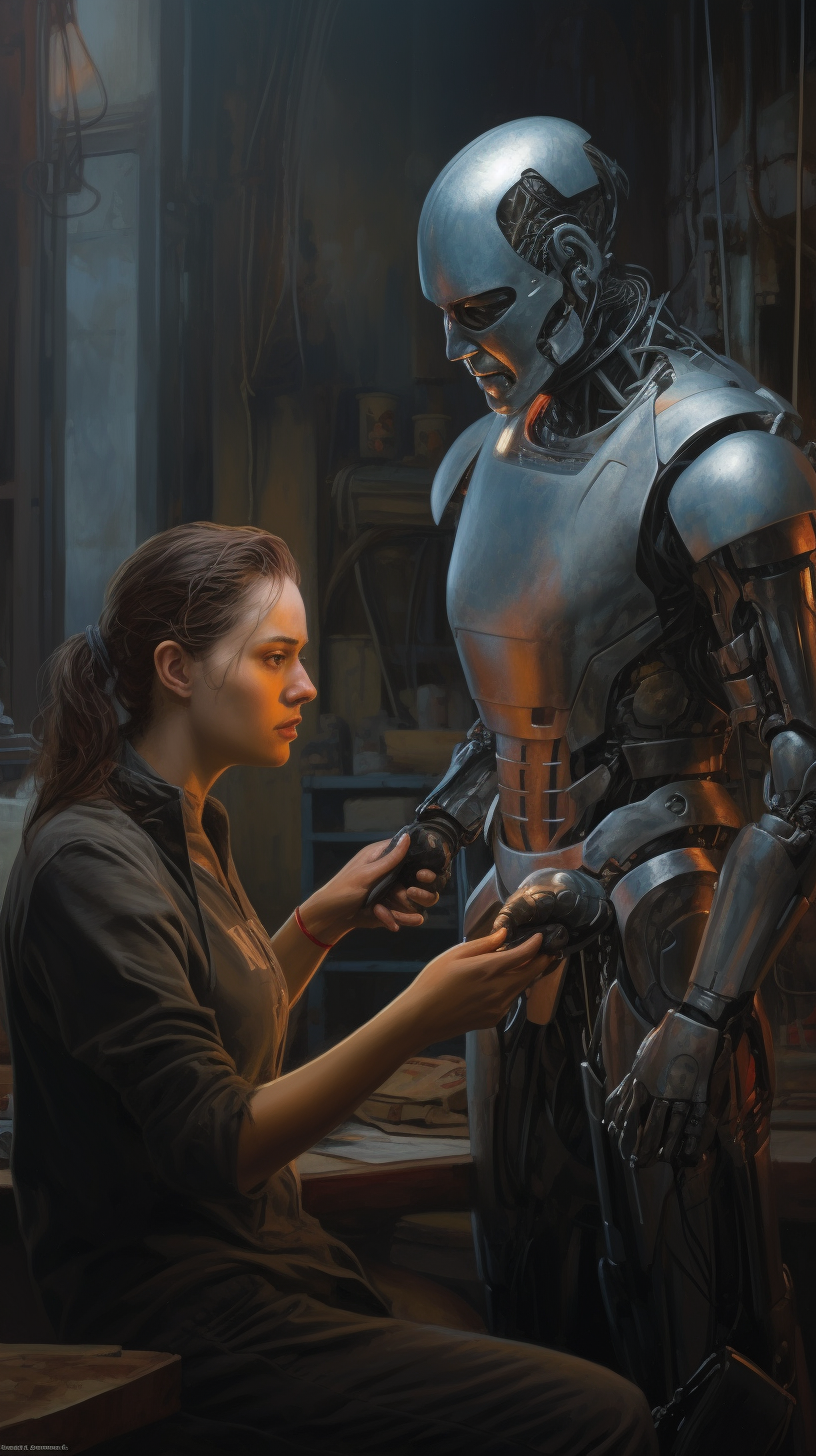 Woman with Cybernetic Arm being checked