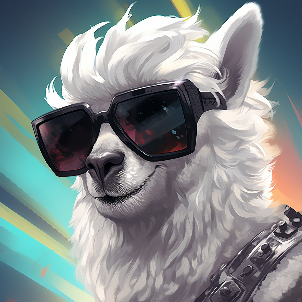 Cybernetic Llama with White Hair and Black Sunglasses