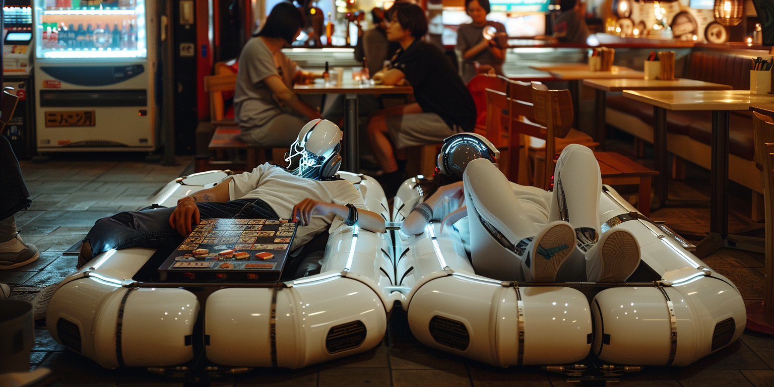 people playing board game on cybernetic modules