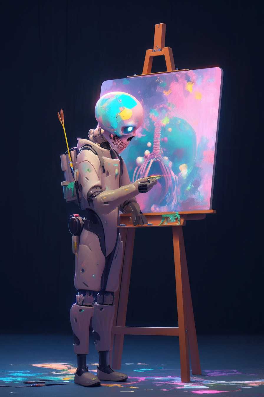 Cybernetic being painting a picture