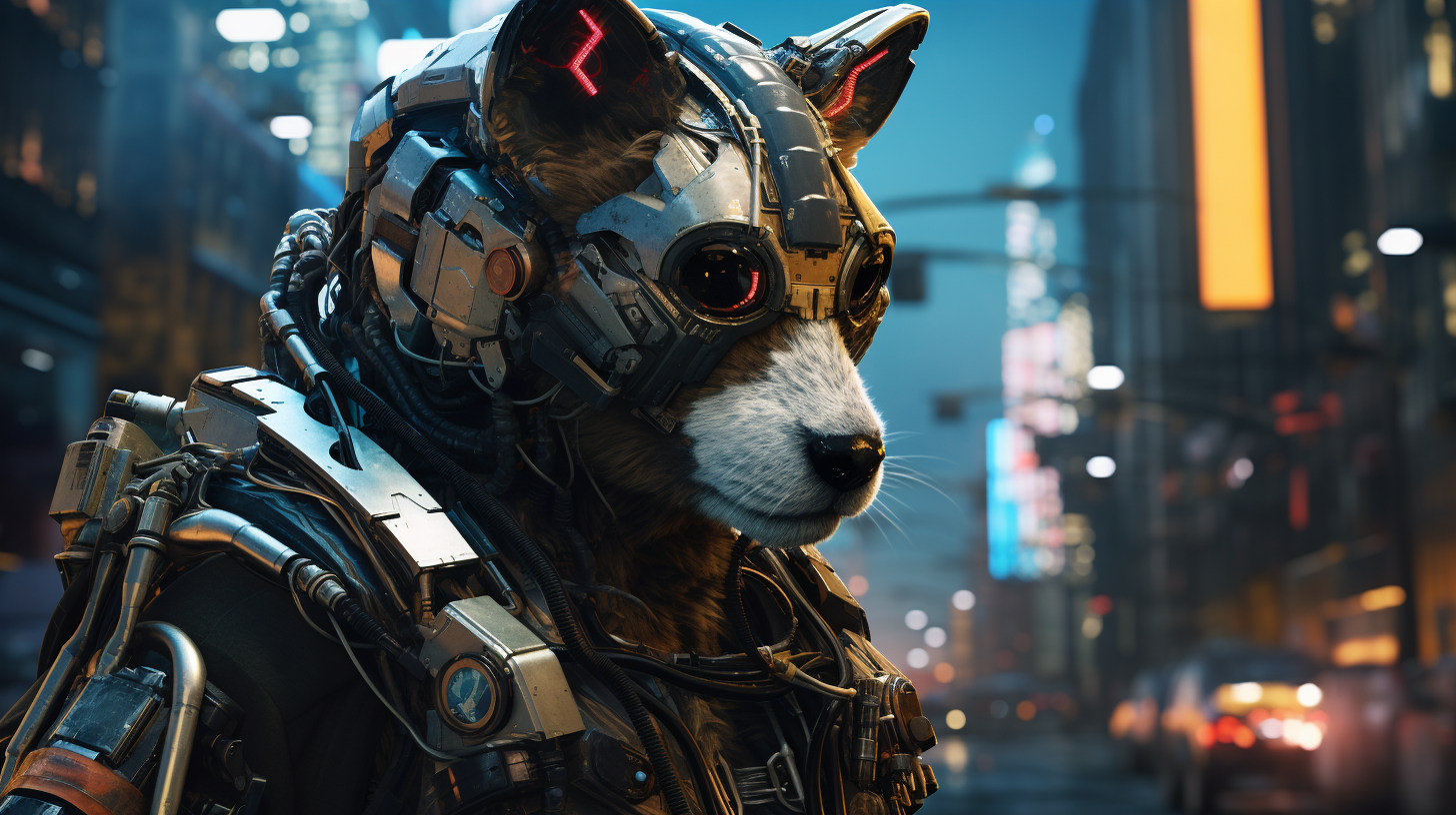 Anthropomorphic animals in a cyberpunk city