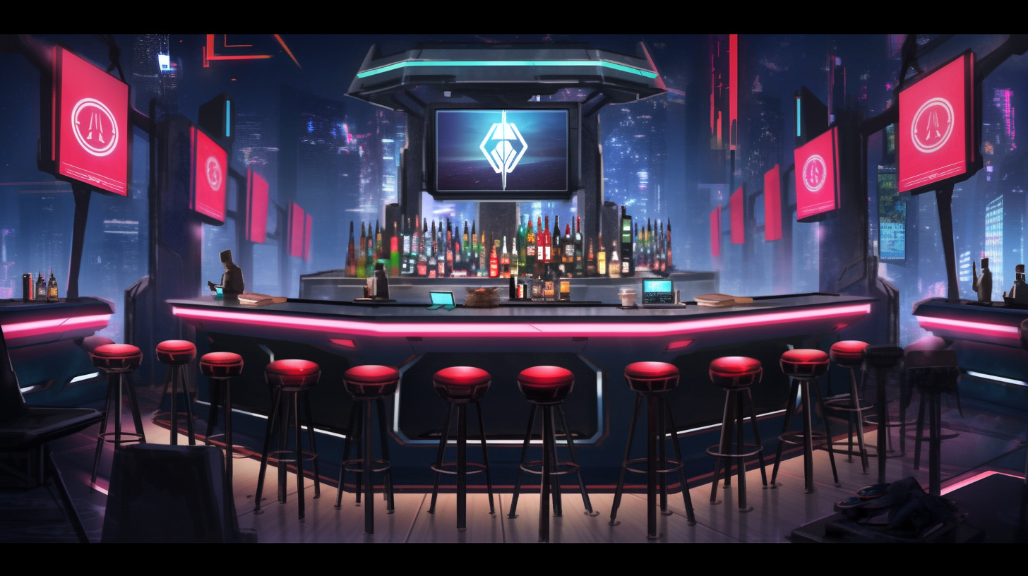 Cyberpunk Bar Interior Night Luxurious Decor Futuristic