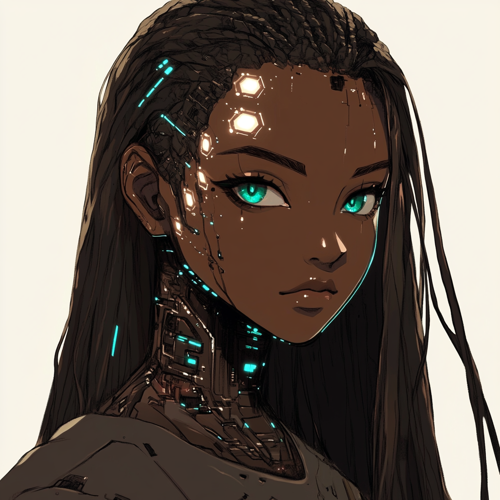 black girl with turquoise eyes cyberpunk