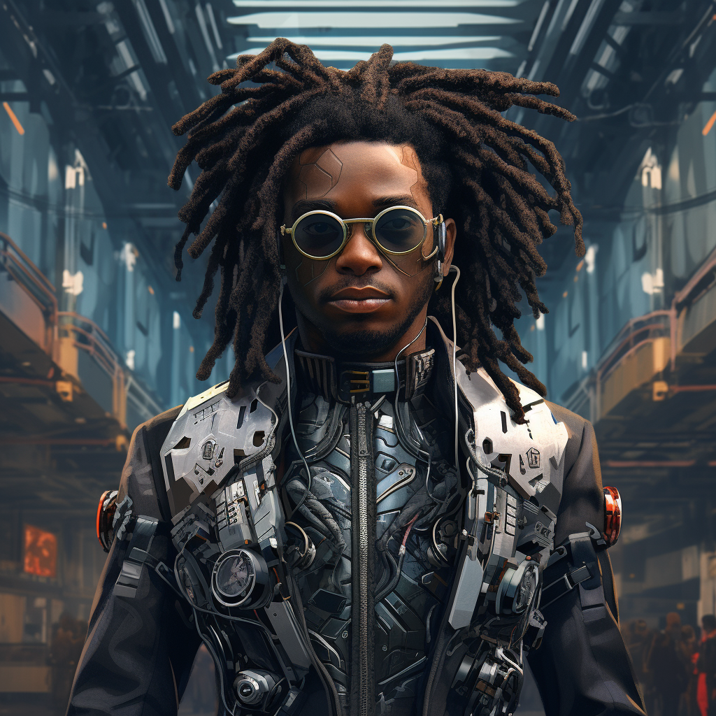 Stylish cyberpunk black man with dreadlocks