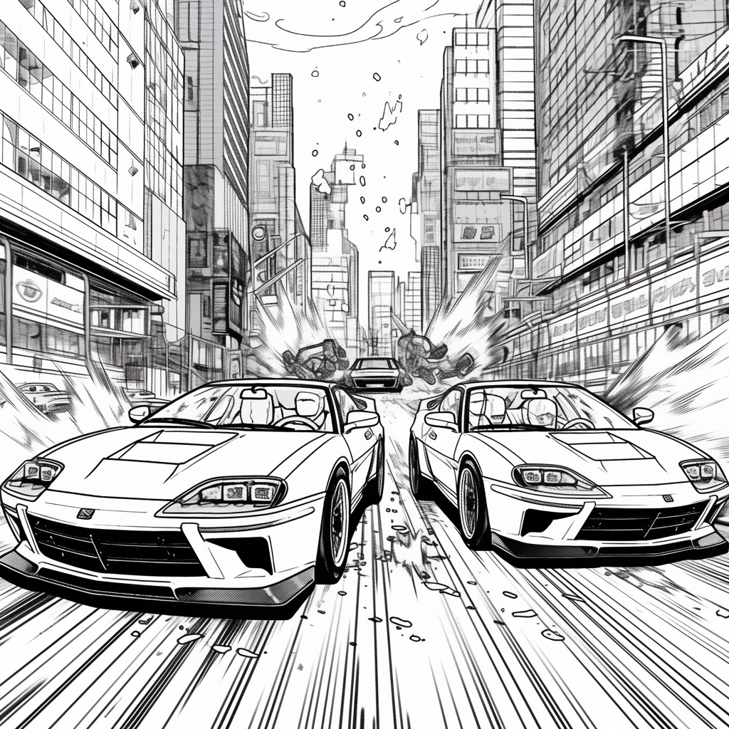 Cyberpunk car chase illustration