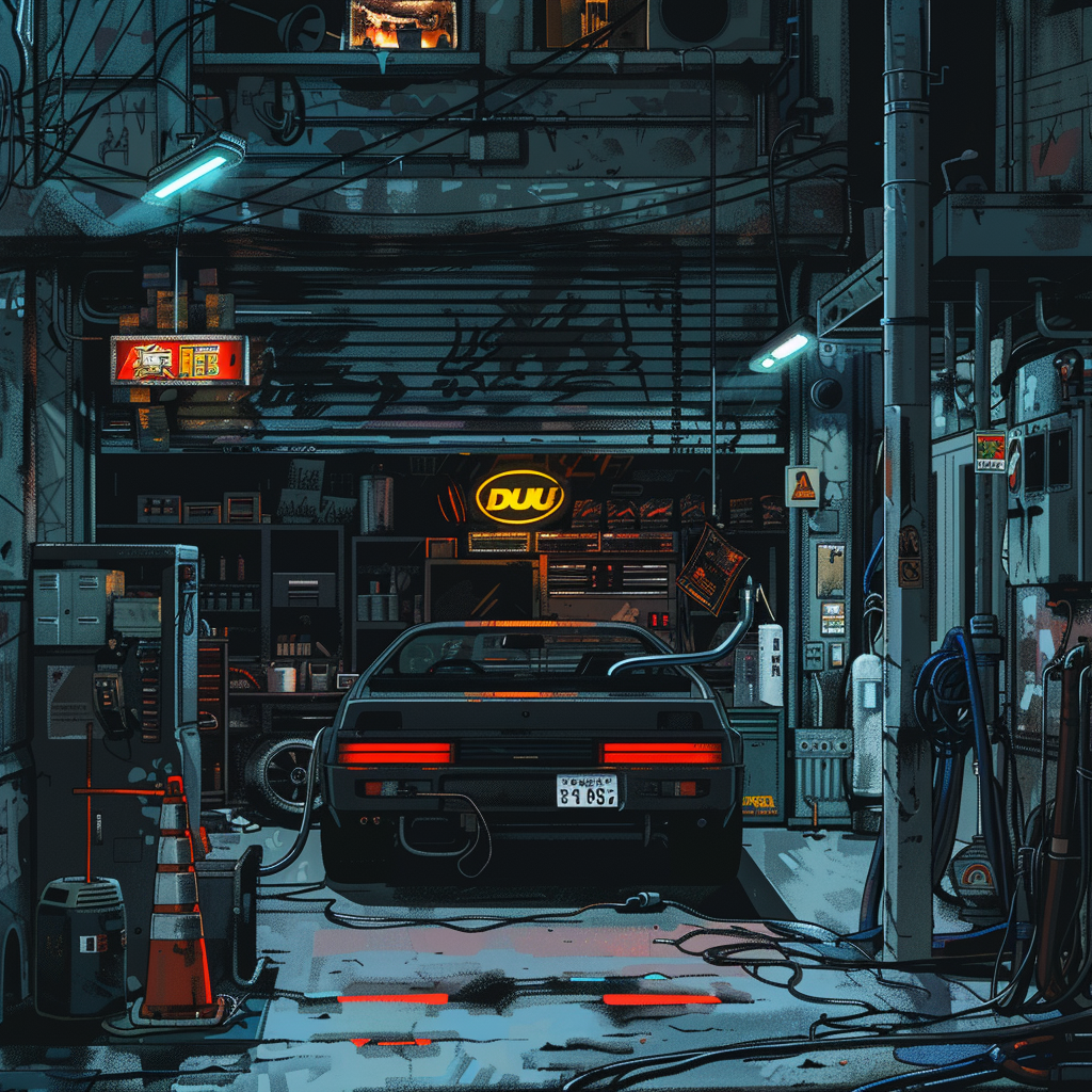 Cyberpunk Car Service Garage Scene