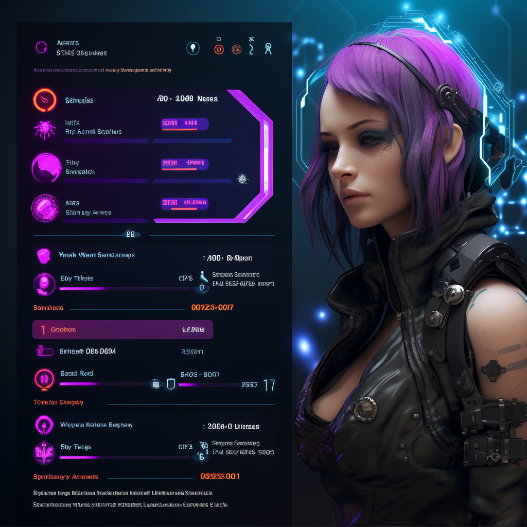 Cyberpunk character stat upgrade illustration