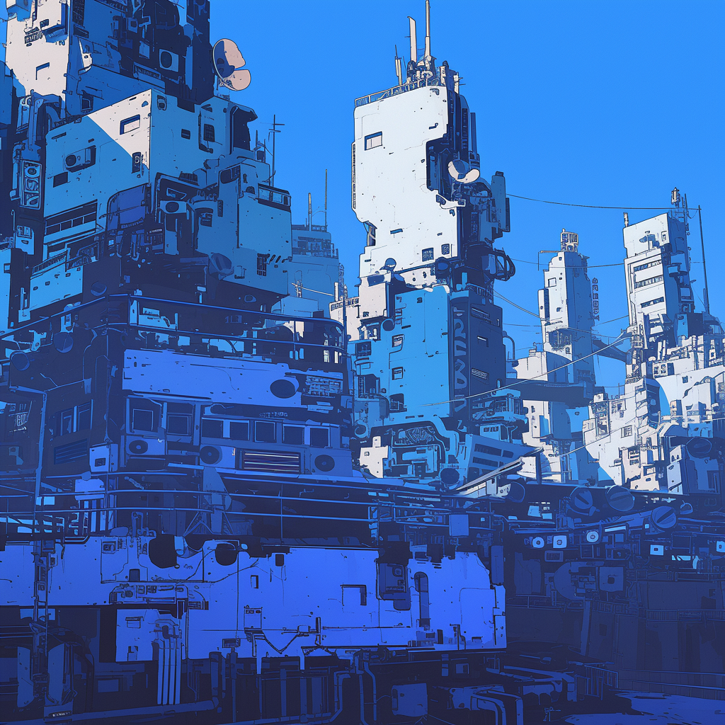 Cyberpunk City in Blue and Black Colors