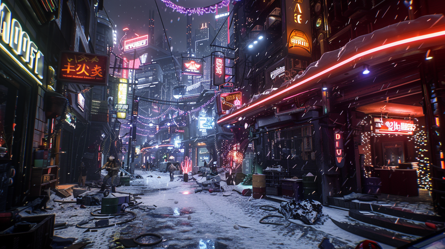 Cyberpunk city night street view