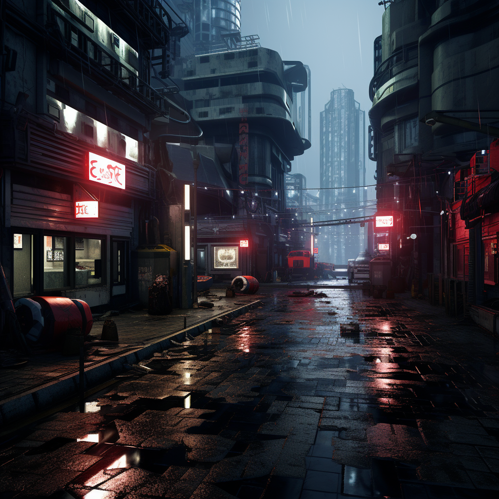 Cyberpunk city scenario in daylight