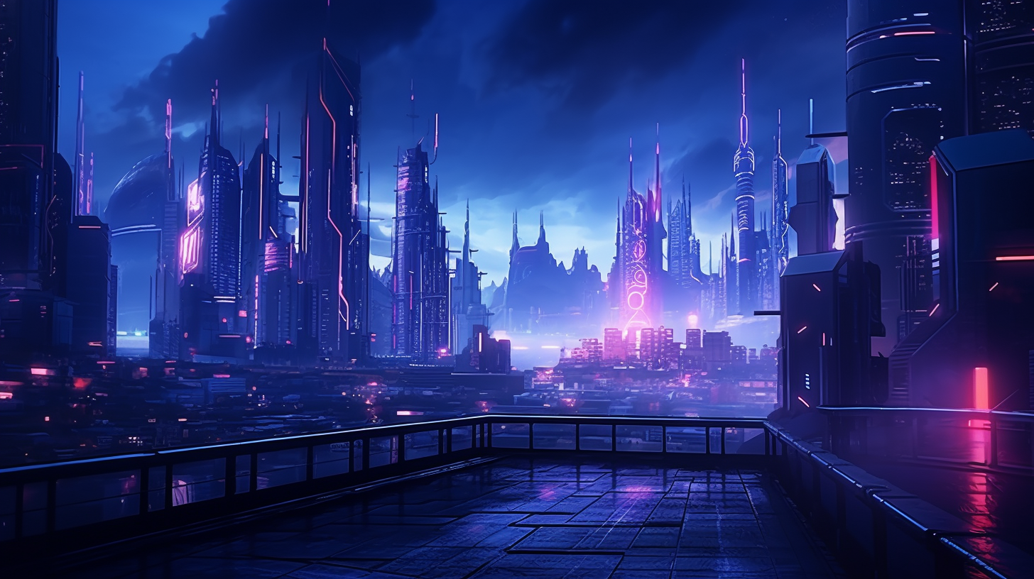 Cyberpunk Cityscape with Glittering Neon Sign