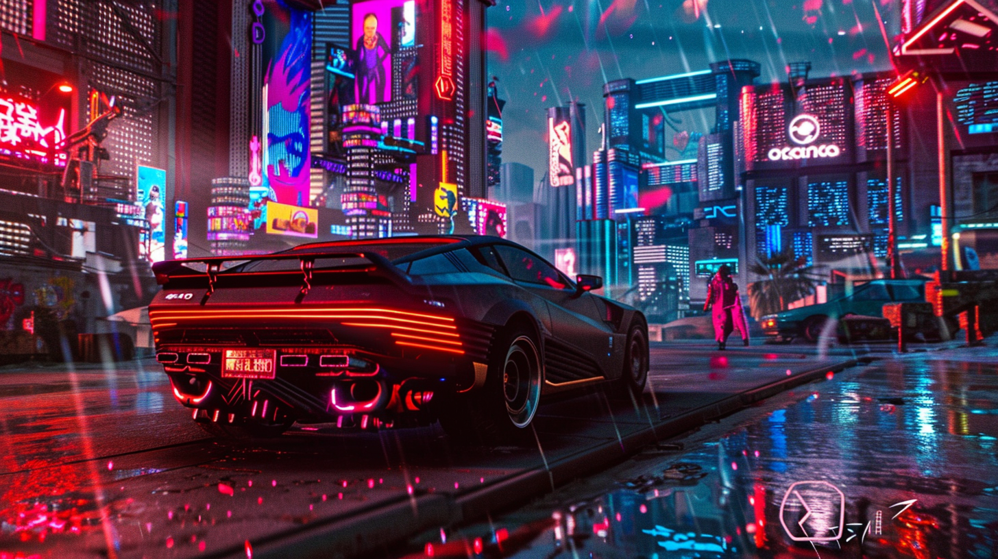 Cyberpunk cozy rain neon cat