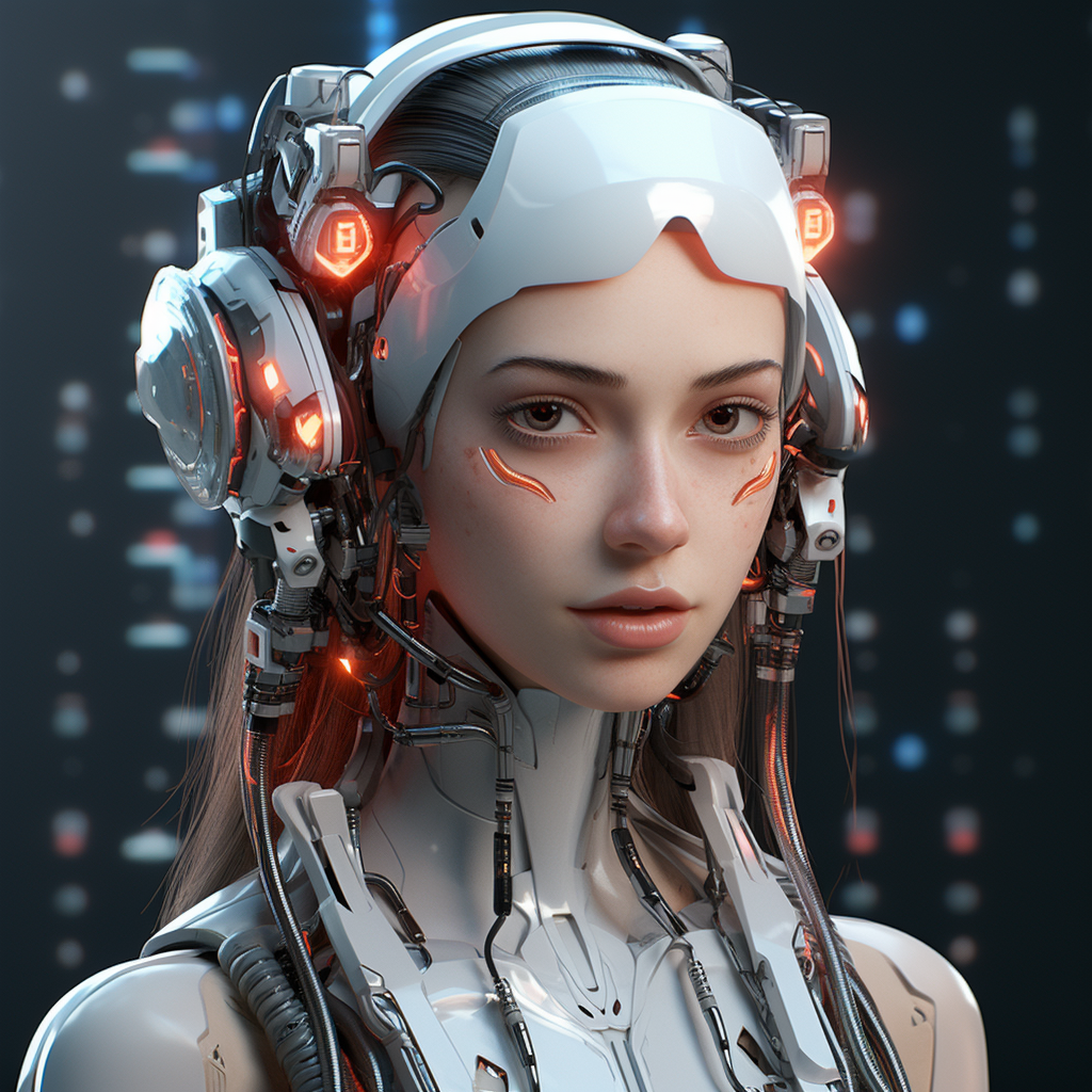 Cyberpunk AI robot with wired head