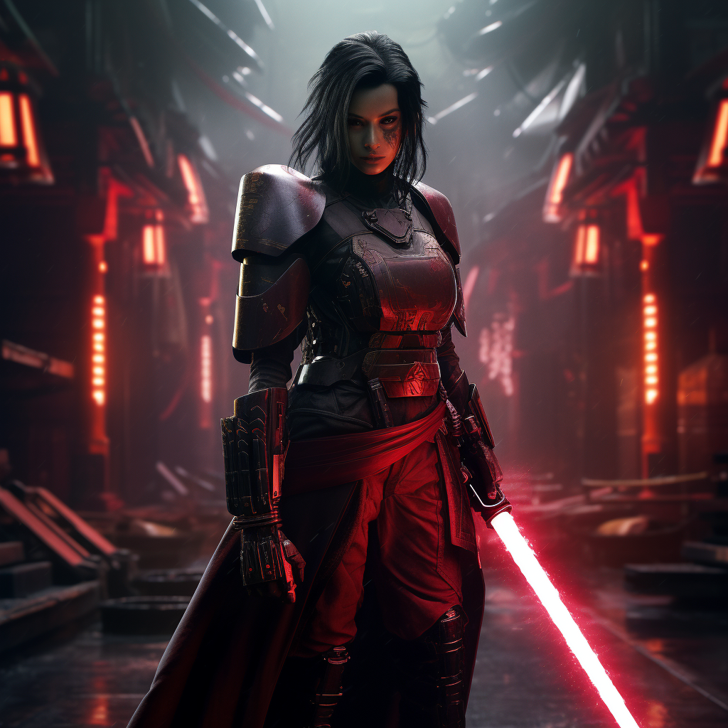 Cyberpunk Female Dark Samurai Red Lightsaber