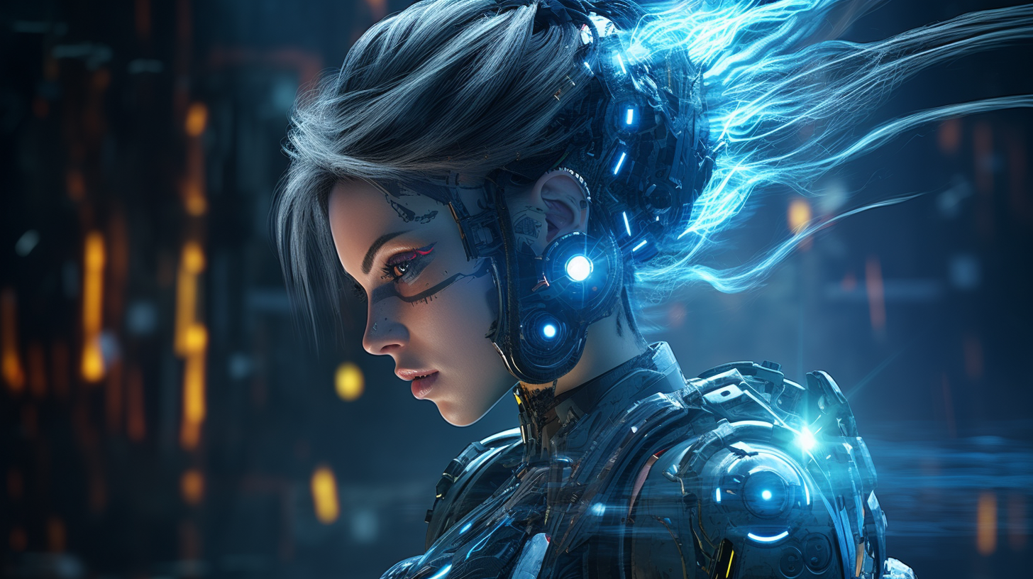 Cyberpunk Female Warrior with Blue Hair