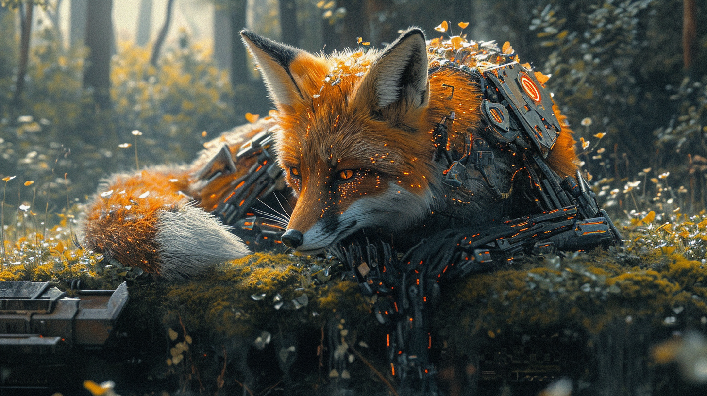 Cyberpunk fox in forest image