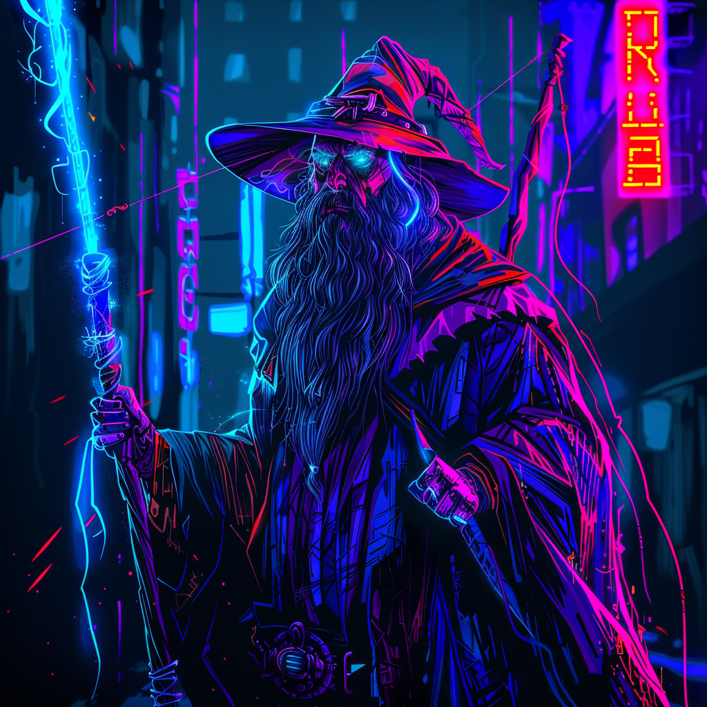 Front view cyberpunk Gandalf comic