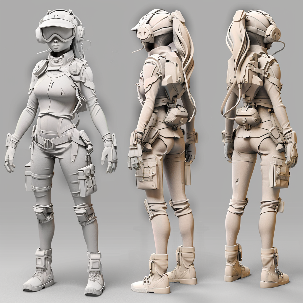 Cyberpunk girl character sheet turn model