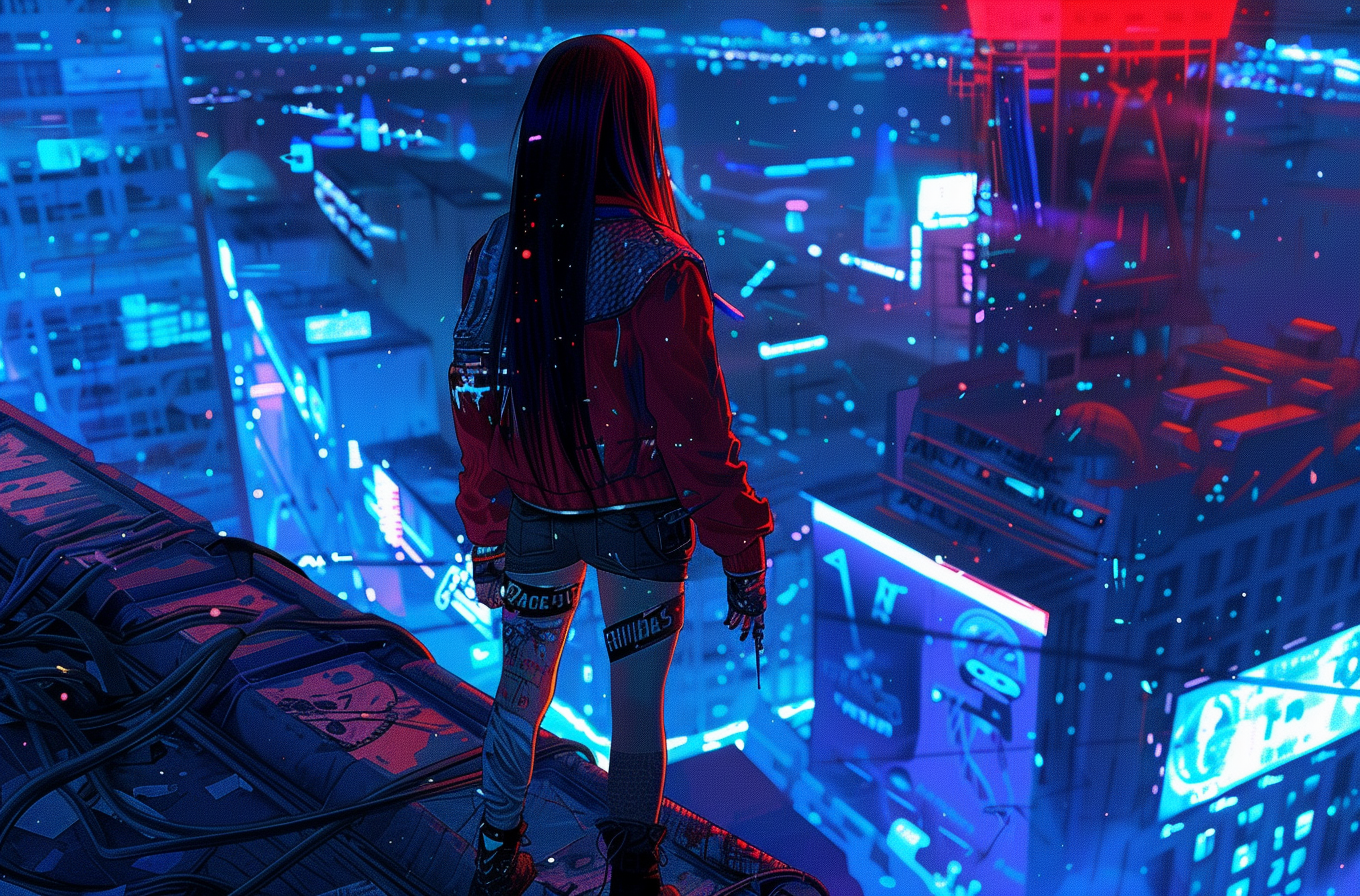 Cyberpunk girl on Fremont Street