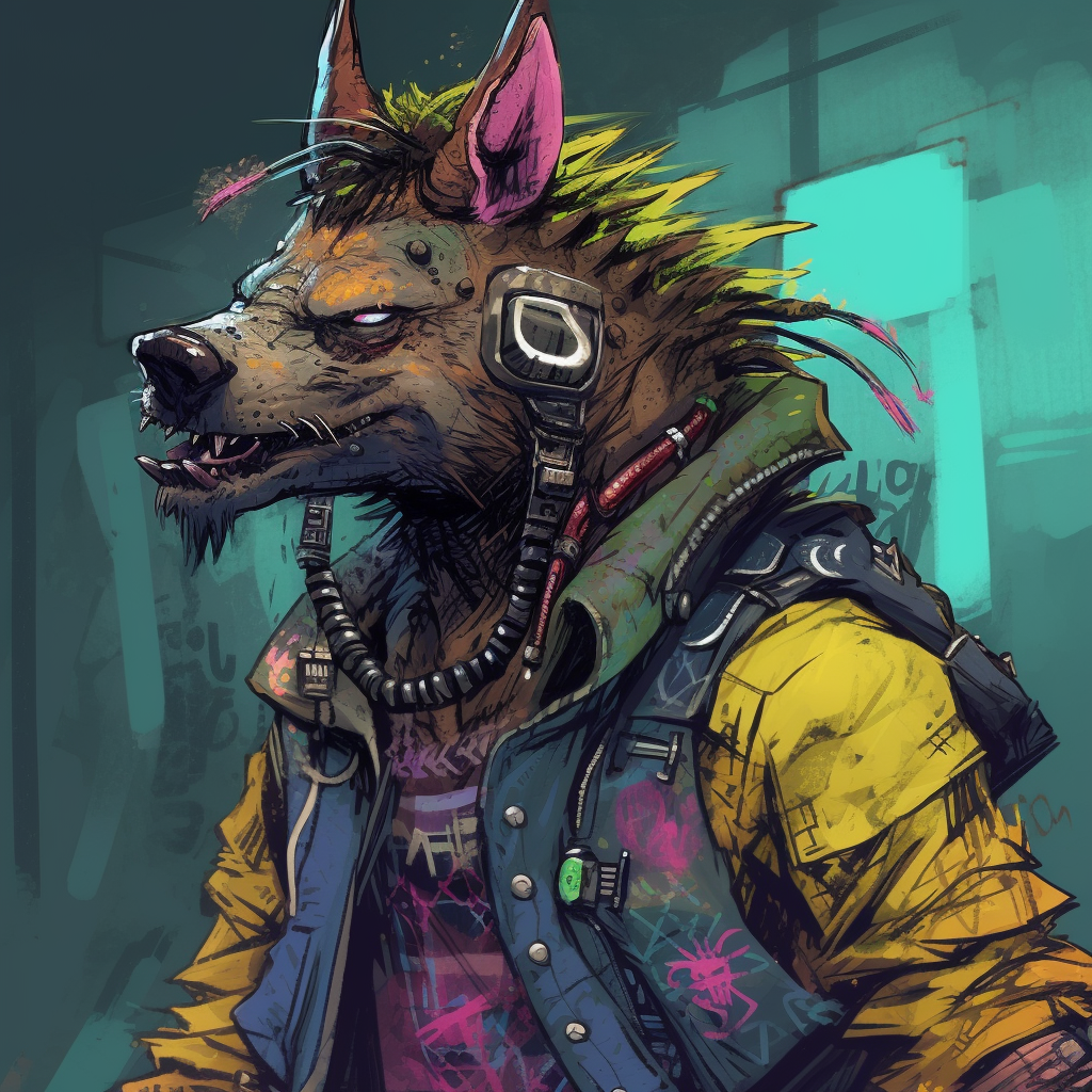 Cyberpunk Gnoll in Colorful Punk Outfit