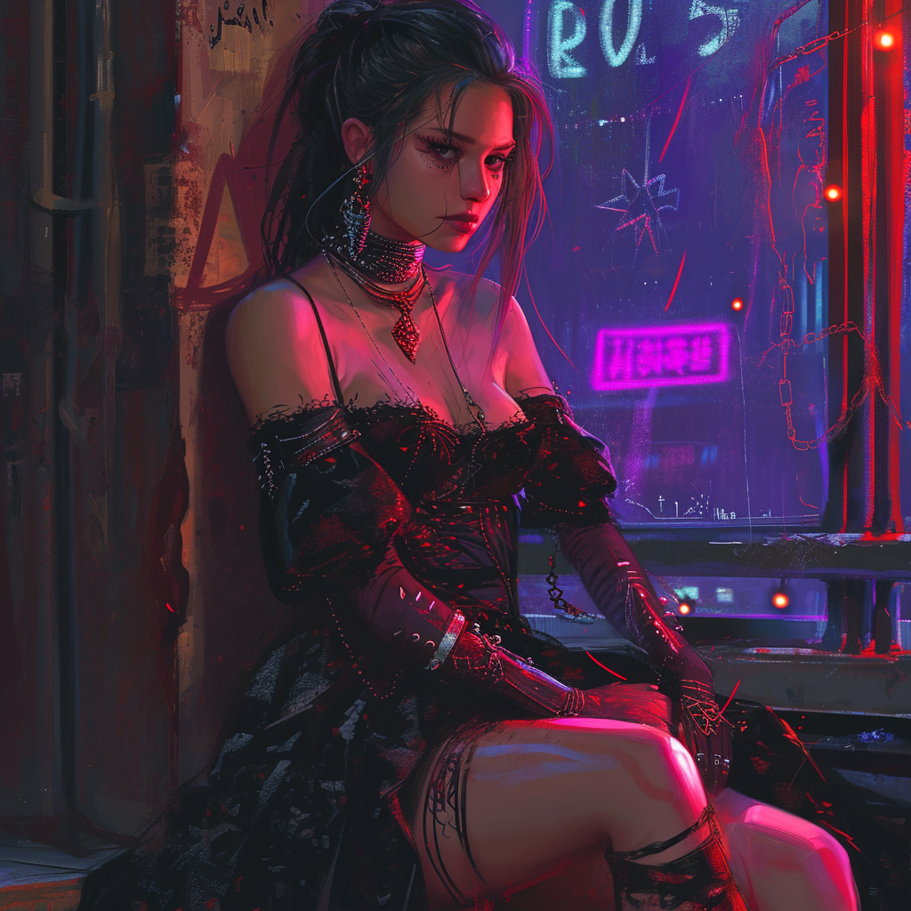 Cyberpunk lady in dress photo