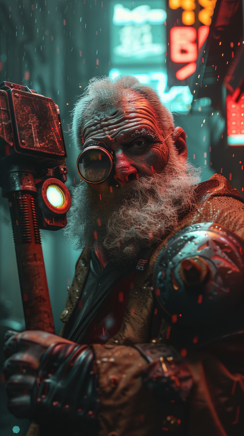 old man cyberpunk hammer glare