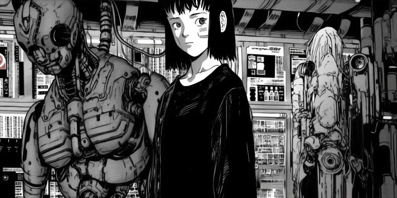 Cyberpunk manga mutants and robots artwork