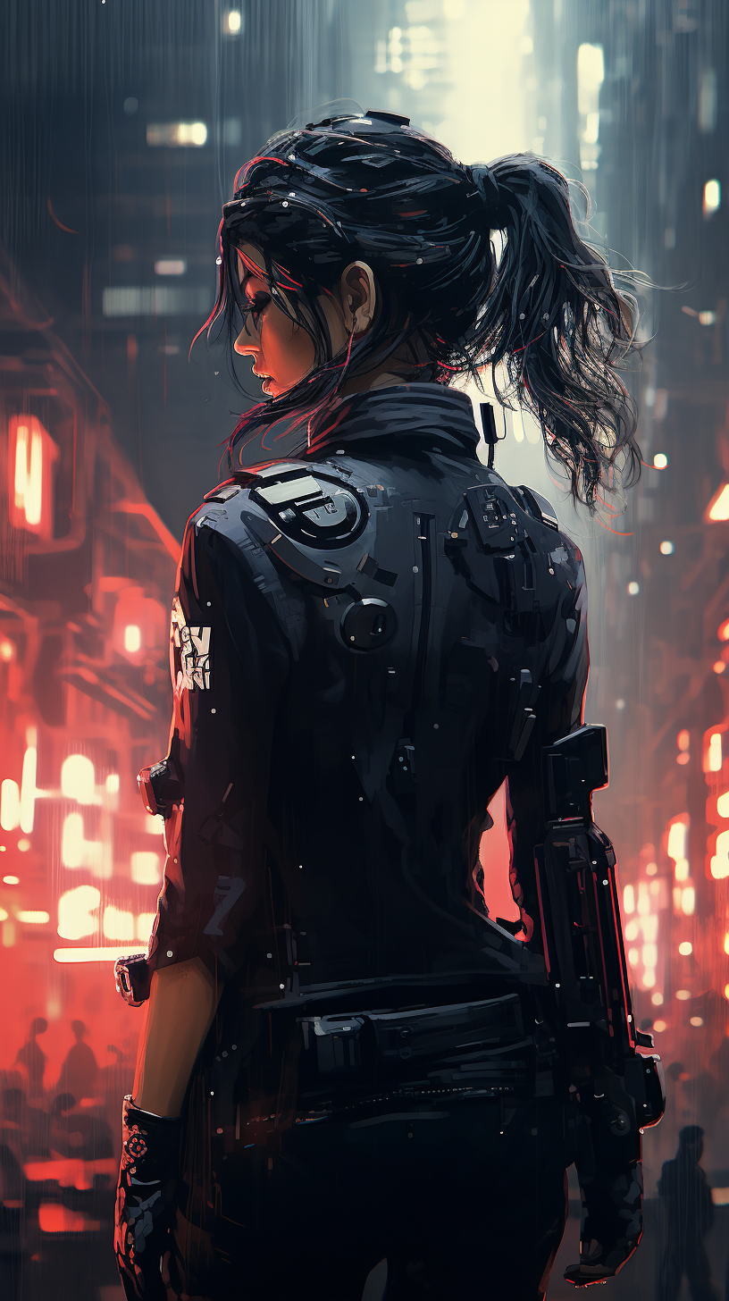 Female Cyberpunk Merc in Black Riot Gear