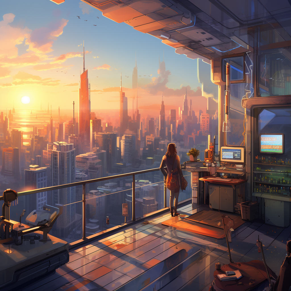 Cyberpunk Metropolis Sunset View