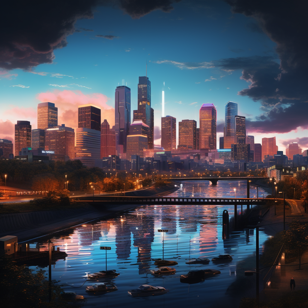 Futuristic depiction of Minneapolis skyline