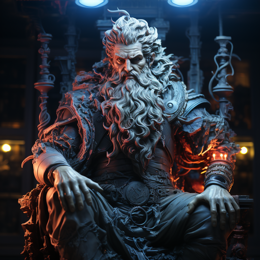 Cyberpunk neon light Zeus statue