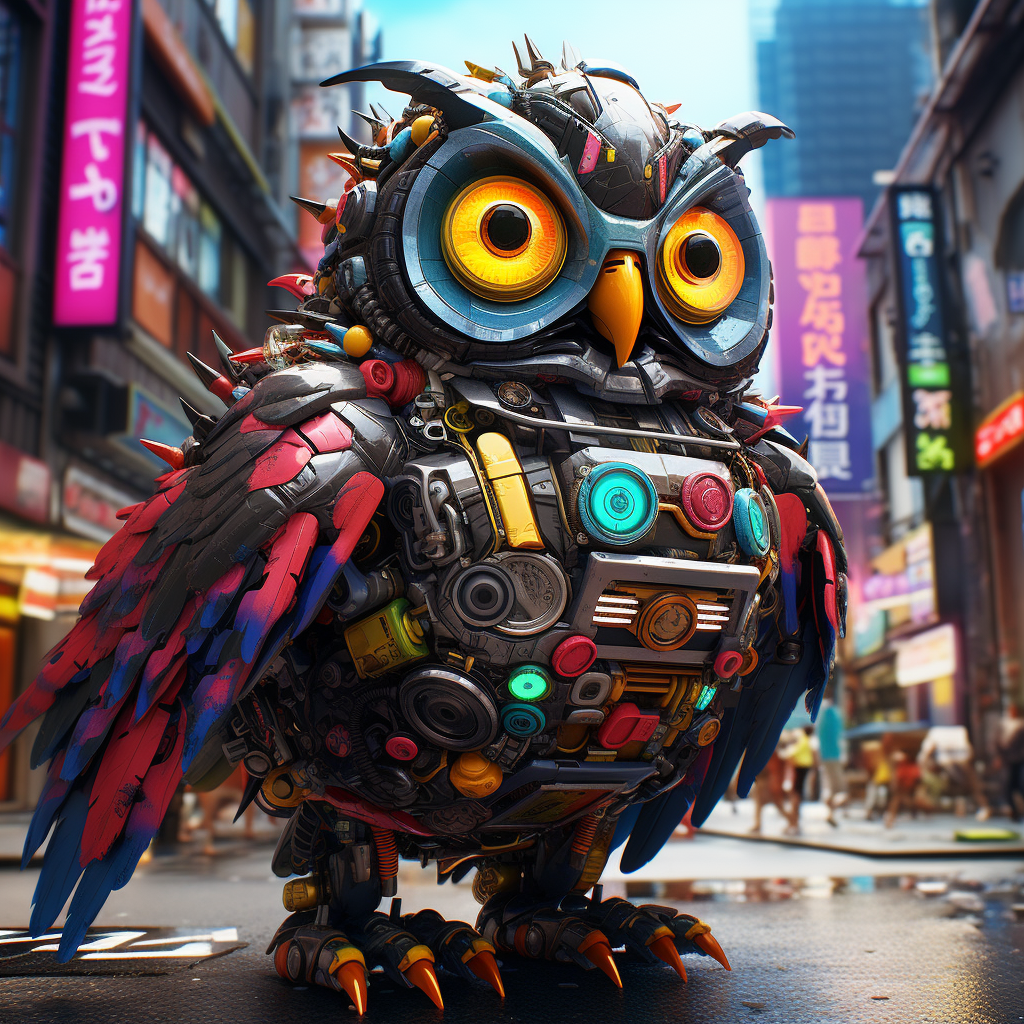 Colorful 3D Robotic Owl in Tokyo