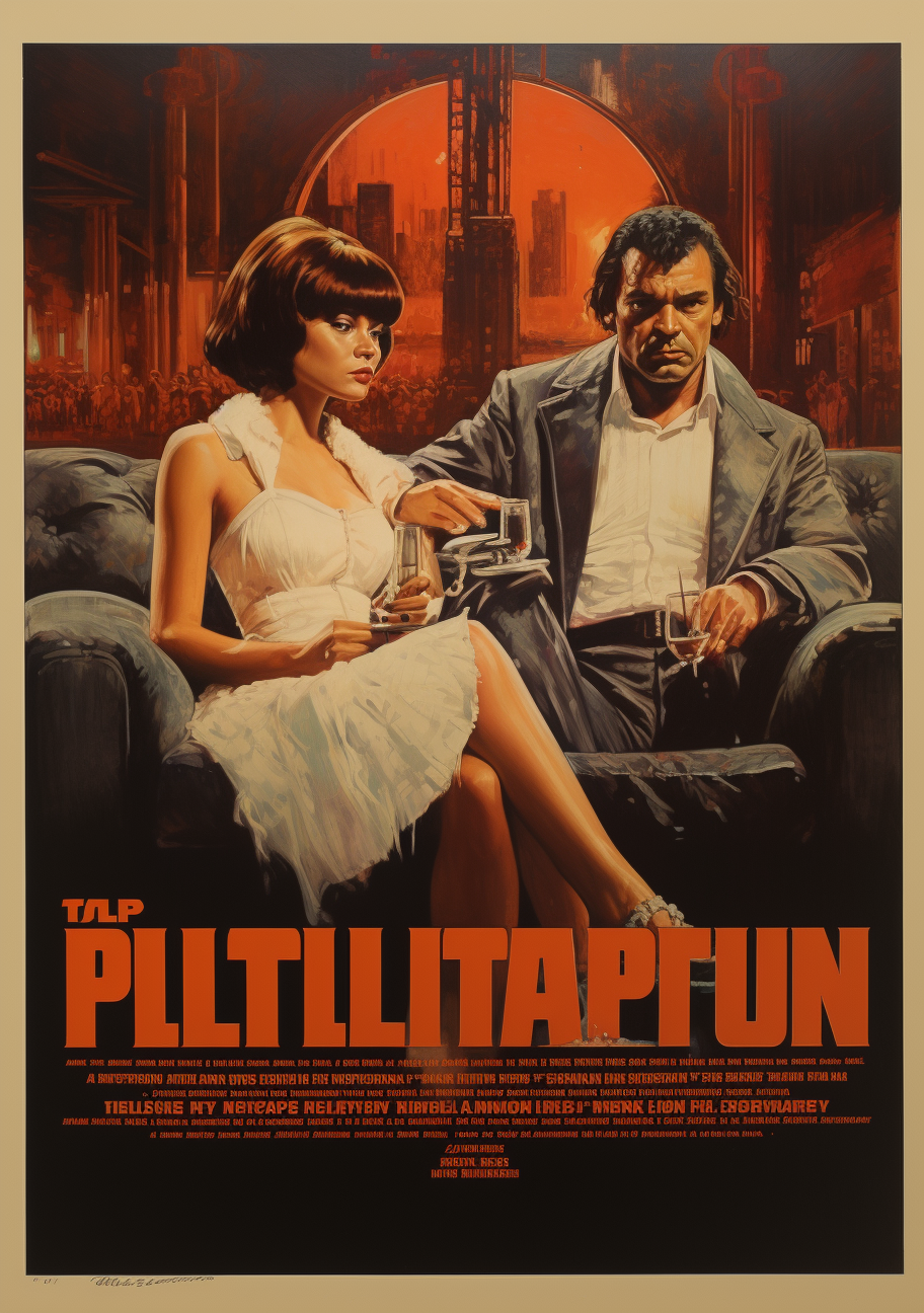 Cyberpunk pulp fiction poster with introspective vibes