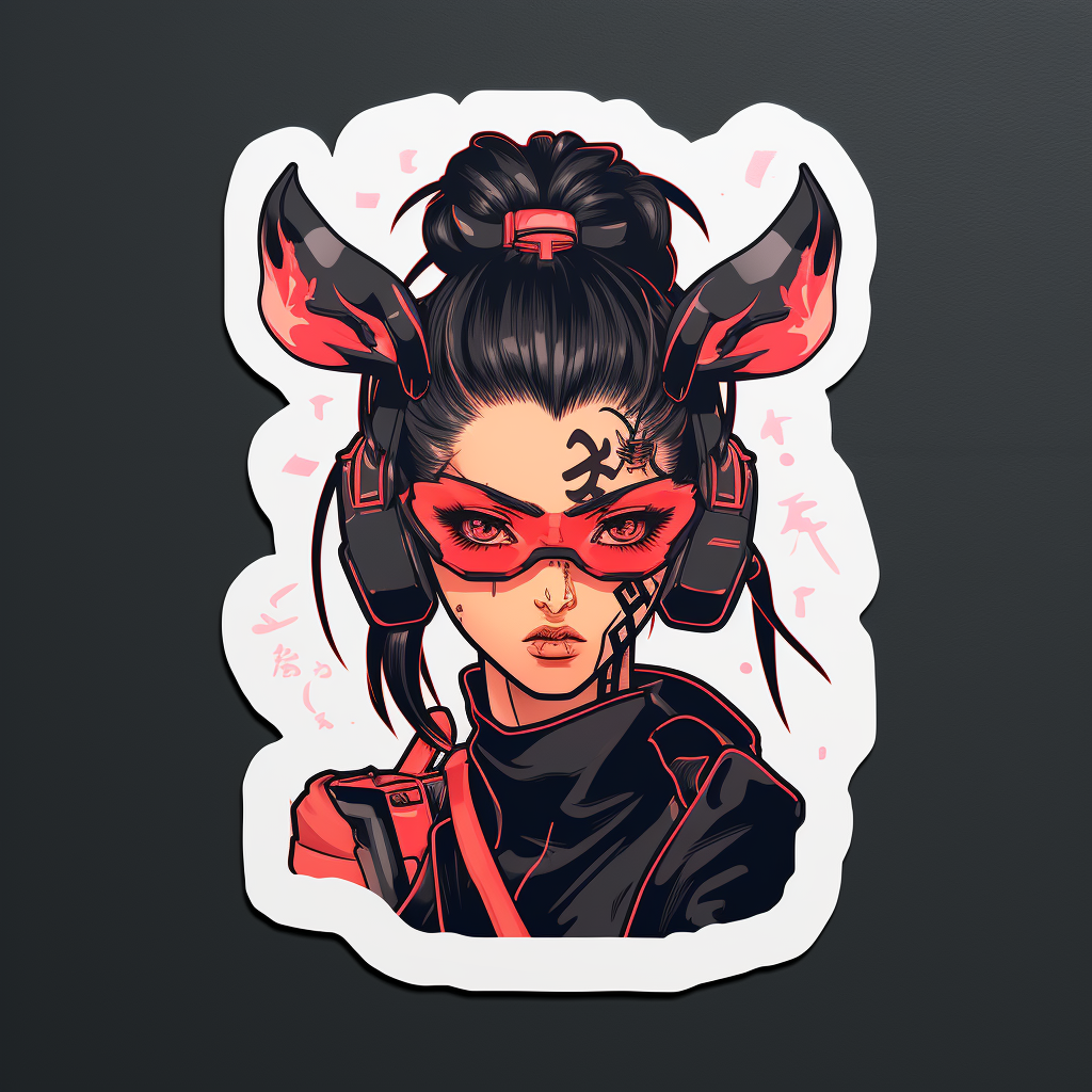 Cute cyberpunk samurai sticker art